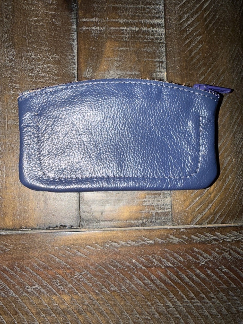 Compact Deep Purple Pebbled Leather Zip Pouch